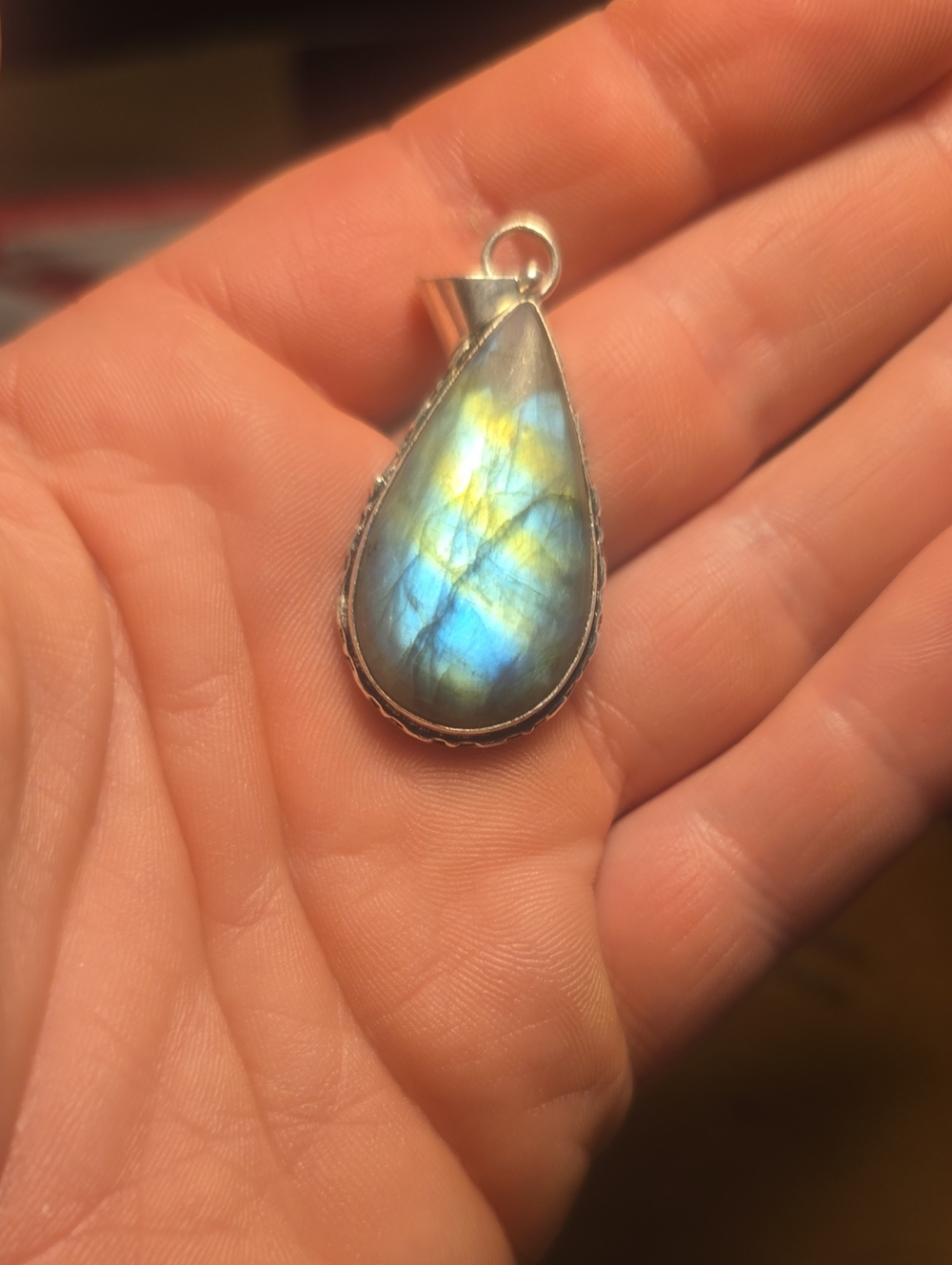 Labradorite Teardrop Pendant - Iridescent Blue-Green